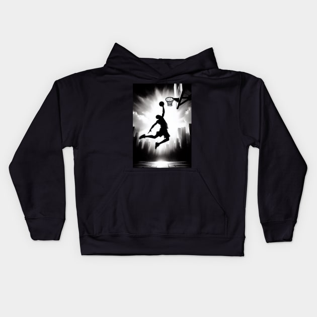 Basketball player going to the basket Kids Hoodie by Print Forge